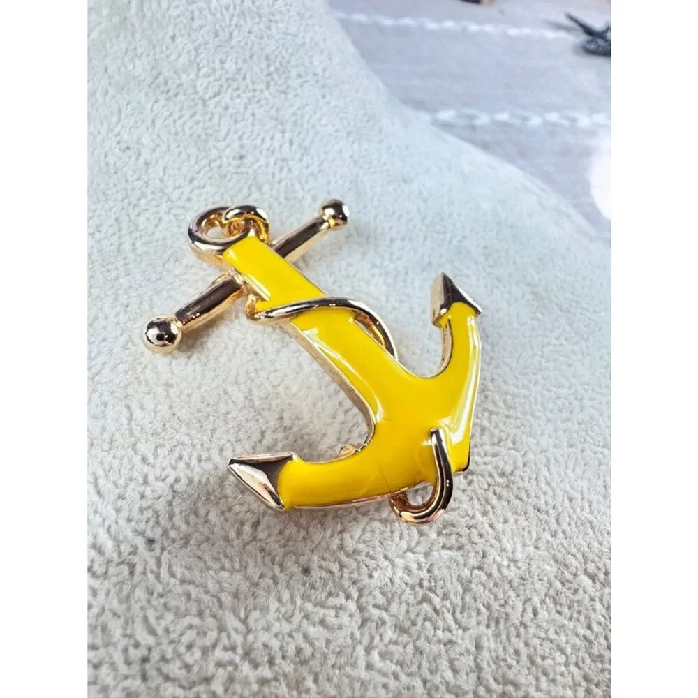 Dane Craft Yellow Enamel Anchor Pendant with Gold Tone Detail